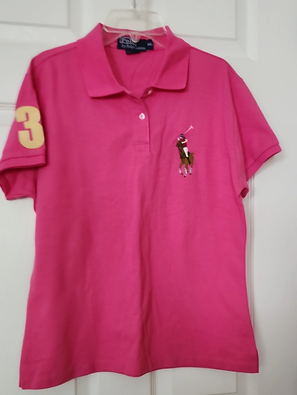 Ralph Lauren Pink Polo with Gold Sleeve '3' Patch